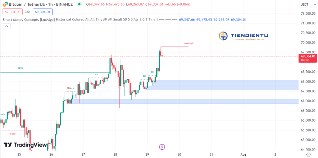 1h Bitcoin SMC Chart Update 29/07/2024